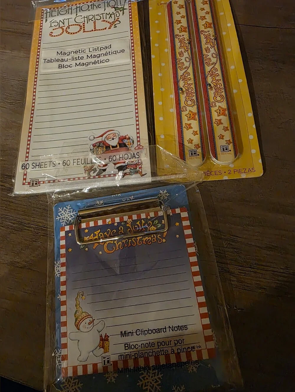 3 Piece Lot Mary Engelbreit Holiday Notepad & Mini Clipboard & 2 Emery Boards
